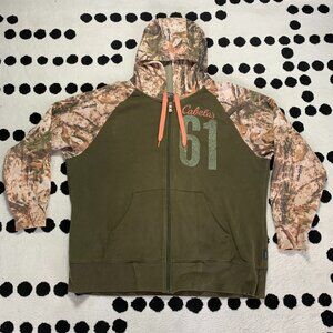 Cabela's Full Zip Camouflage Hoodie Sweatshirt Green Pink 2XL